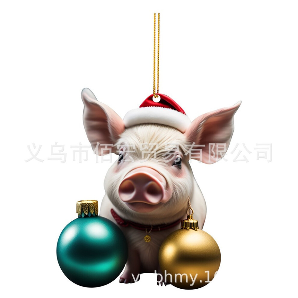 (3) Cartoon Festive Pig Acrylic Pendant Cute Christmas Decoration Vehicle For Interiors-image-OPC-PGVD9KF-NEW