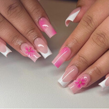 Trendy Charming And French Press On Nails With 3d Floral Elements Women Stylish For