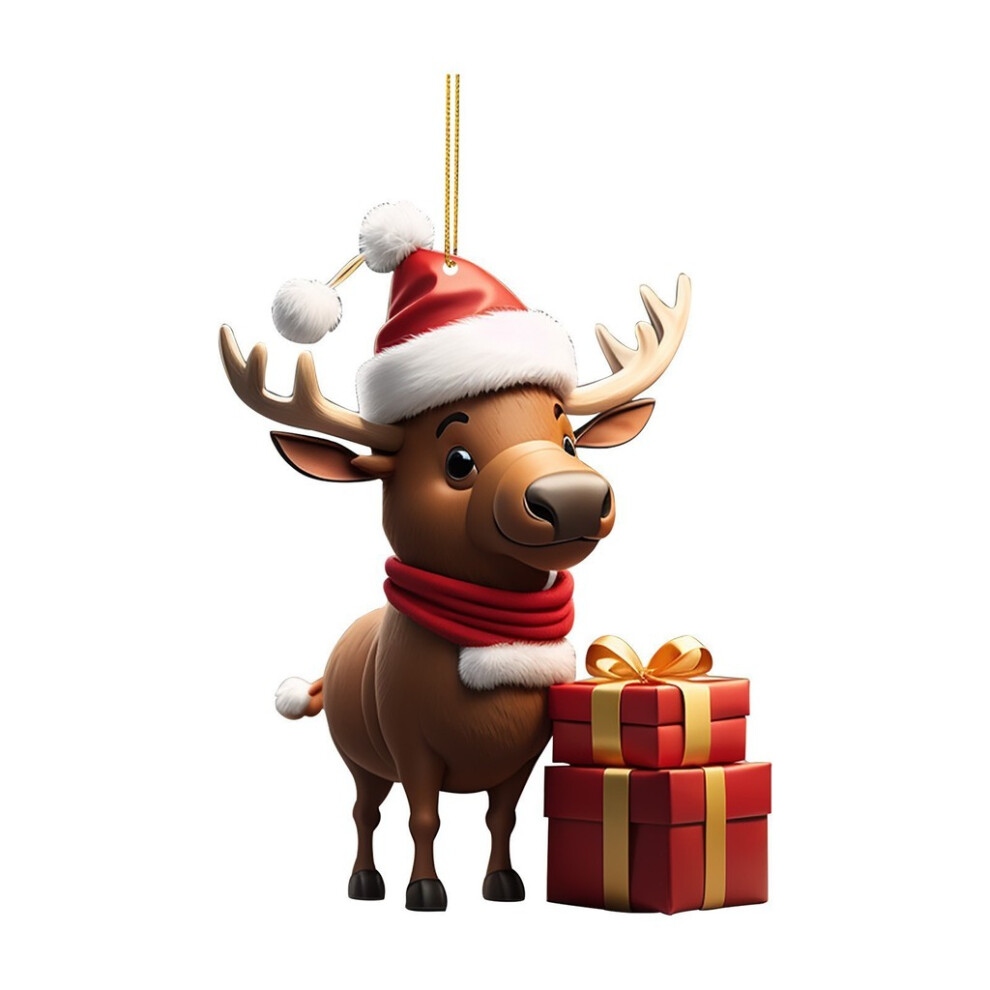 (8) Lovely Acrylic Christmas Hanging Ornament Cute Cartoon Elk Car For Decoration-image-OPC-PGVDBD6-NEW