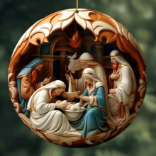 (5) Jesus Intricate Acrylic Birth Scene Car Hanging Decor For A Christmas Touch Vintage