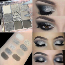 9 Gray Smoky Matte Glitter Eyeshadow Palette Black Eyeshadow Smoky