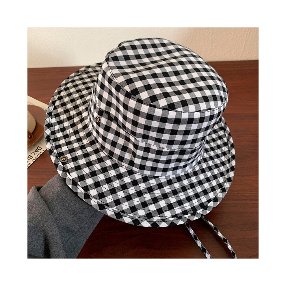 (Black Check) Checkered Sweet Stylish Fisherman Hat For Women With Uv Protection Brim Wide And-image-OPC-PGVDH7N-NEW