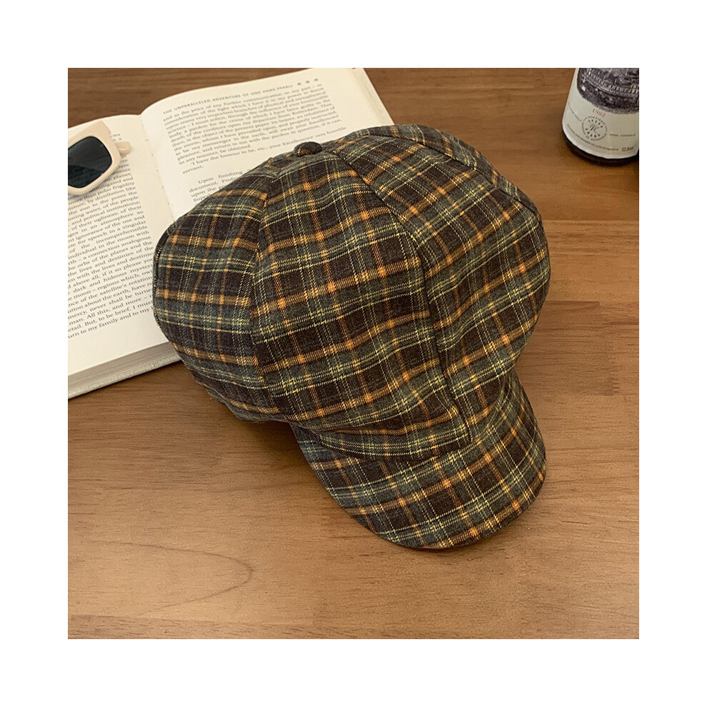 (Yellow Brown Check) Versatile Plaid Red Cloud Beret Cap For Women Perfect For Casual Spring Summer Wear And-image-OPC-PGVDM9R-NEW