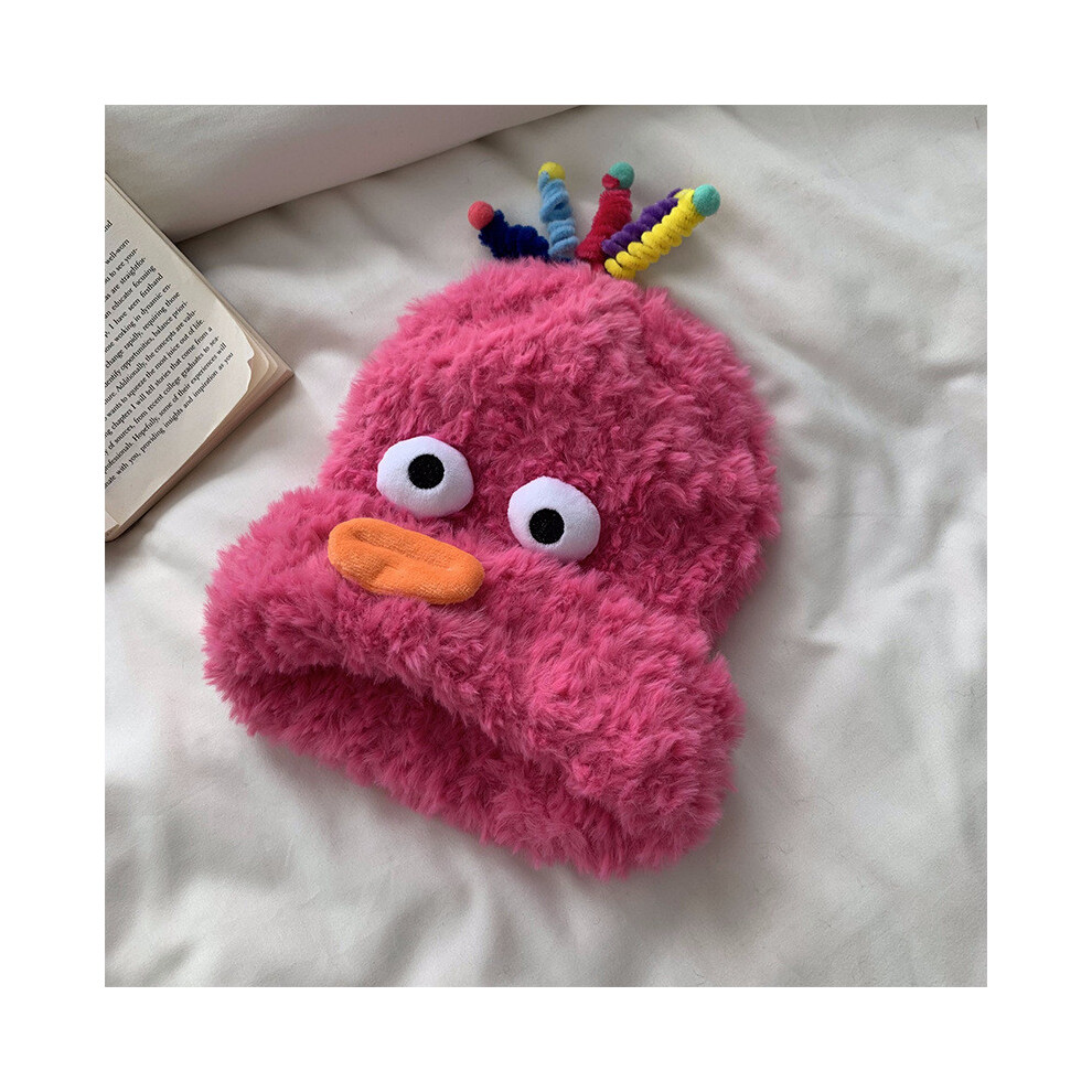 (Rose Red) Colorful Bright And Plush Winter Beanie For Adults Cozy Knit Hat With Fun Pom Pom Design-image-OPC-PGVDMFN-NEW