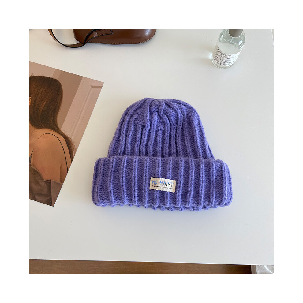 (Purple) Soft Chunky Acrylic Knit Beanie Hat In Creamy White For Women Perfect For Fall And Winter-image-OPC-PGVDMRY-NEW