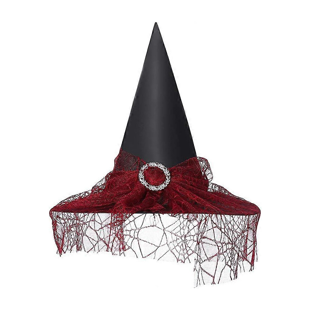Chapeau de sorcière vintage d'Halloween pour femme, chapeau transparent en dentelle imprimée, chapeau de fête Halloween