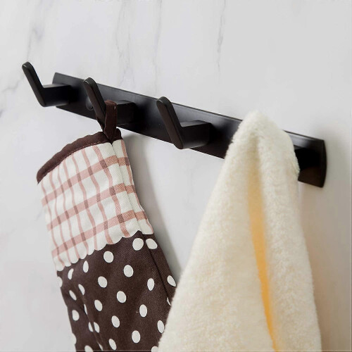 4 Hooks Matte Black Wall Bathroom Towel Hook Mount Stainless Steel Shower Wall Coat Rack Hanging 1