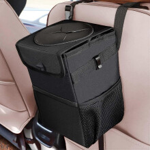 Car Bin,Car Trash Can with Lid and Storage Side Pockets, Foldable and Waterproof Car Storage Bag, Van Accessory Car Organizer Trash Bin