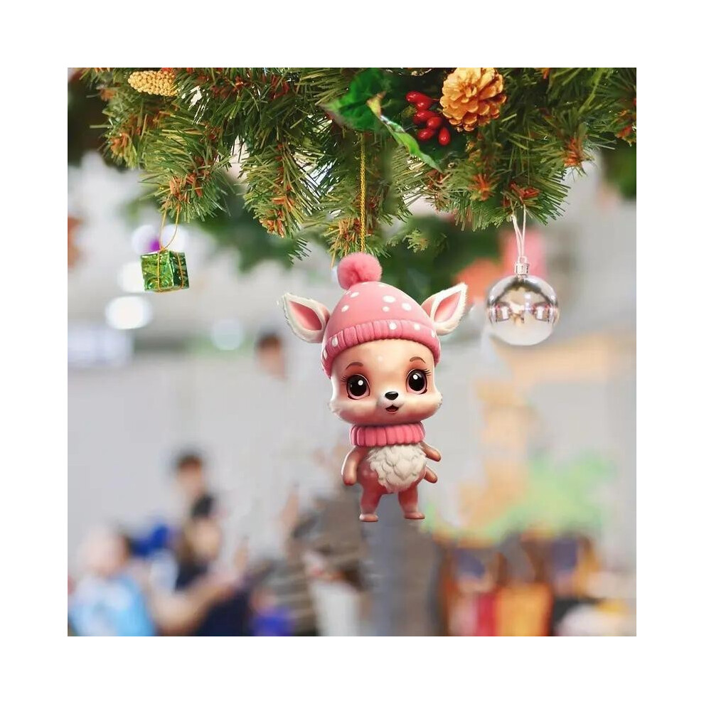 (3) Charming Pink Reindeer Christmas Tree Ornament Acrylic Car Decor Festive For Cheer-image-OPC-PGVDX5X-NEW