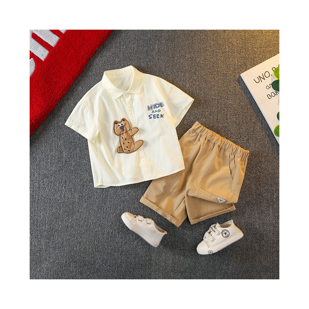 (StyleF) Summer Boys Contemporary Two Piece Set Chic Short Sleeve Shirt And Shorts Made Of Soft Cotton Suitable For Children Aged To 8 3-image-OPC-PGVF2NY-NEW