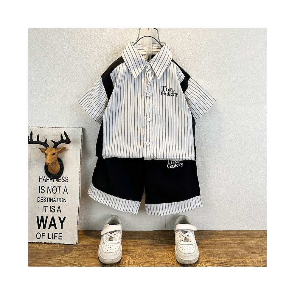 (StyleC) Fresh Summer Boys Shirt Set Stylish Cotton Striped Short Sleeve Outfit For Kids Aged 38-image-OPC-PGVF72C-NEW