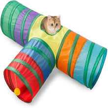 Interactive Cat Tunnel - Pet Toy - Play Tunnel for Cats, Kittens, Rabbits, Puppies - Collapsible (T-Style Rainbow)