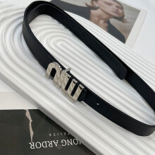 Contemporary Black Belt With Stylish Silver Miu Letter Smooth Buckle For Trousers And Dresses