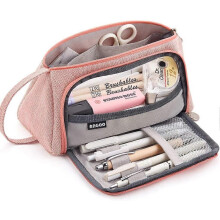 Large Capacity Pencil Case Multi-slot Pen Bag Pouch Holder for Middle High School Office College Girl Adult Simple Storage Case -Pink