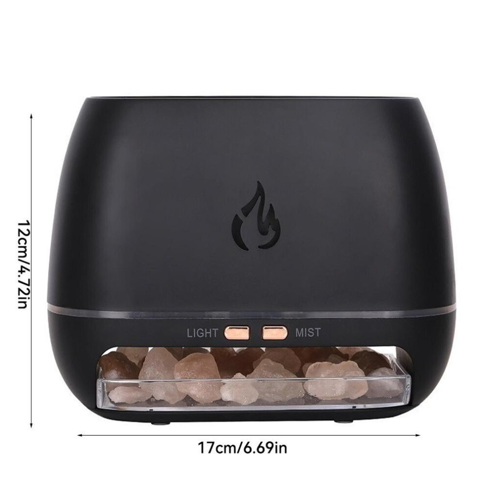 (Black 2) Himalayan Crystal Salt Stone Aroma Air Humidifiers 3D Flame Fire Colorful Night Light Aromatherapy Essential Oil Diffuser