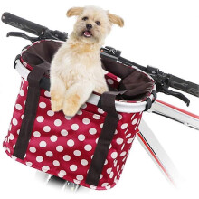 Bicycle Basket Removable Folding Bike Front Basket Bicycle Ladies Picnic Shopping Commute, Red
