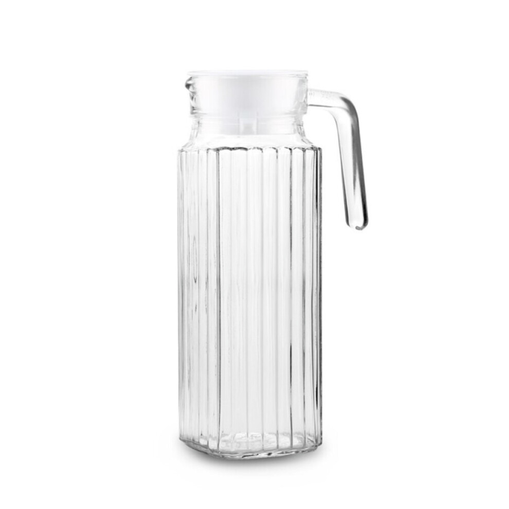 1L Clear Glass Water Pitcher w/ Lid Easy Grip Handle Durable Glass Beverage Jug