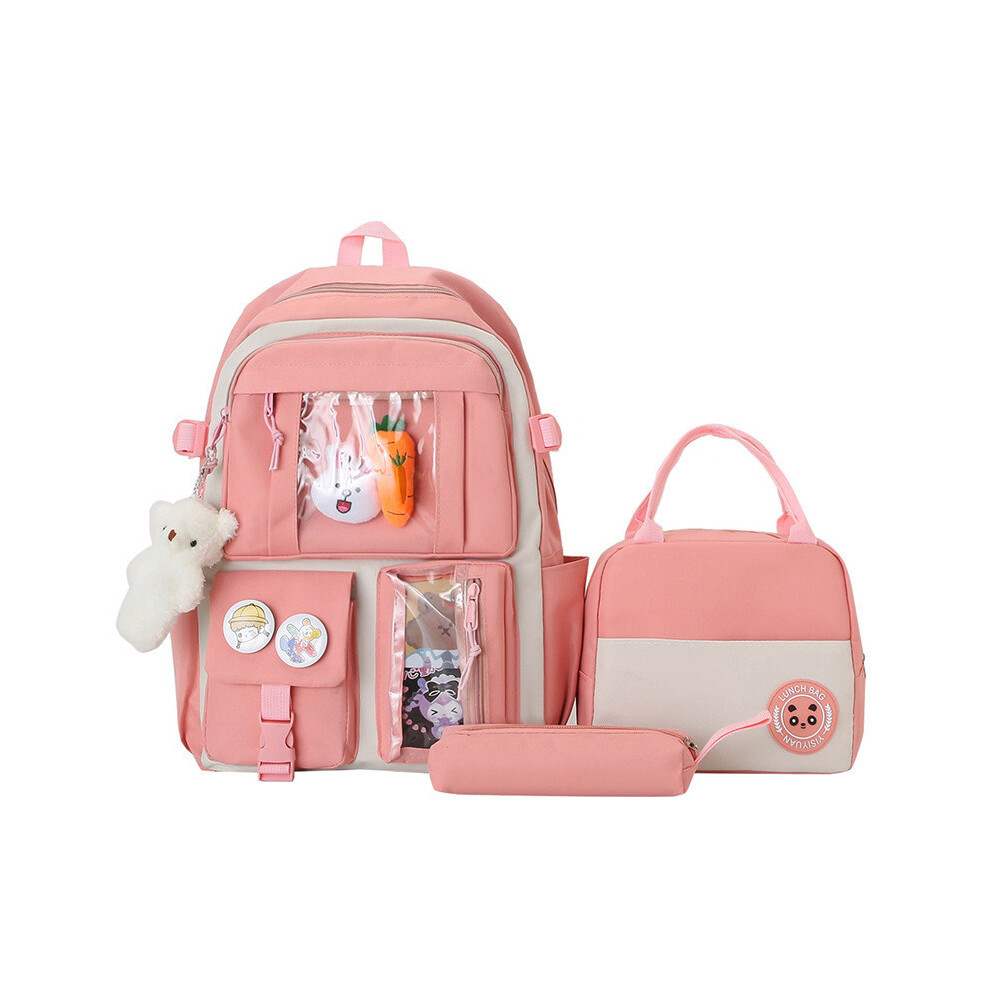 (Pink) Chic Practical And Nylon Backpack Set For Students In Black Pink And Choices Blue Light-image-OPC-PGVG52S-NEW