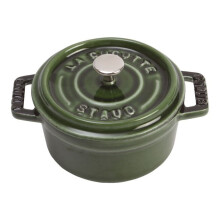 STAUB MINI ROUND CAST IRON COCOTTE, BASIL GREEN, 10CM