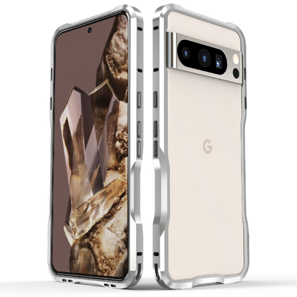 (Silver) Case For Google Pixel 8 Pro Military Grade Drop Protection Cover Heavy Duty Hybrid Metal Bumper Built-In Silicone Shockproof Dustproof Kumwum Silver 764544214179