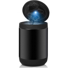 Car Ashtray with Lid, Smokeless Stainless Steel Portable Outdoor Ashtray, Black LED Light Auto Cigarette Ashtray for Home Office