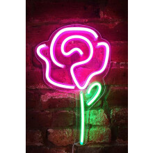 Isaac Jacobs 13" x 8.66" inch LED Neon Pink Rose Flower with Green Stem Wall Sign for Cool Light, Wall Art, Holiday Decor: Powered by USB Wire (ROSE)