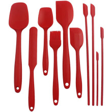 Silicone spatula set rubber spatula spatulas for nonstick cookware plastic spatula 10 set stainless steel core (Red)