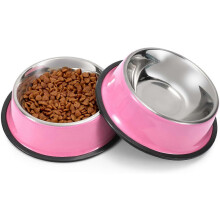 2 Pieces Dog Bowls, Stainless Steel Dog Cat Bowls with Non-slip Rubber Bases, Pet Bowls for Feeding Water and Food, Pink Small Size