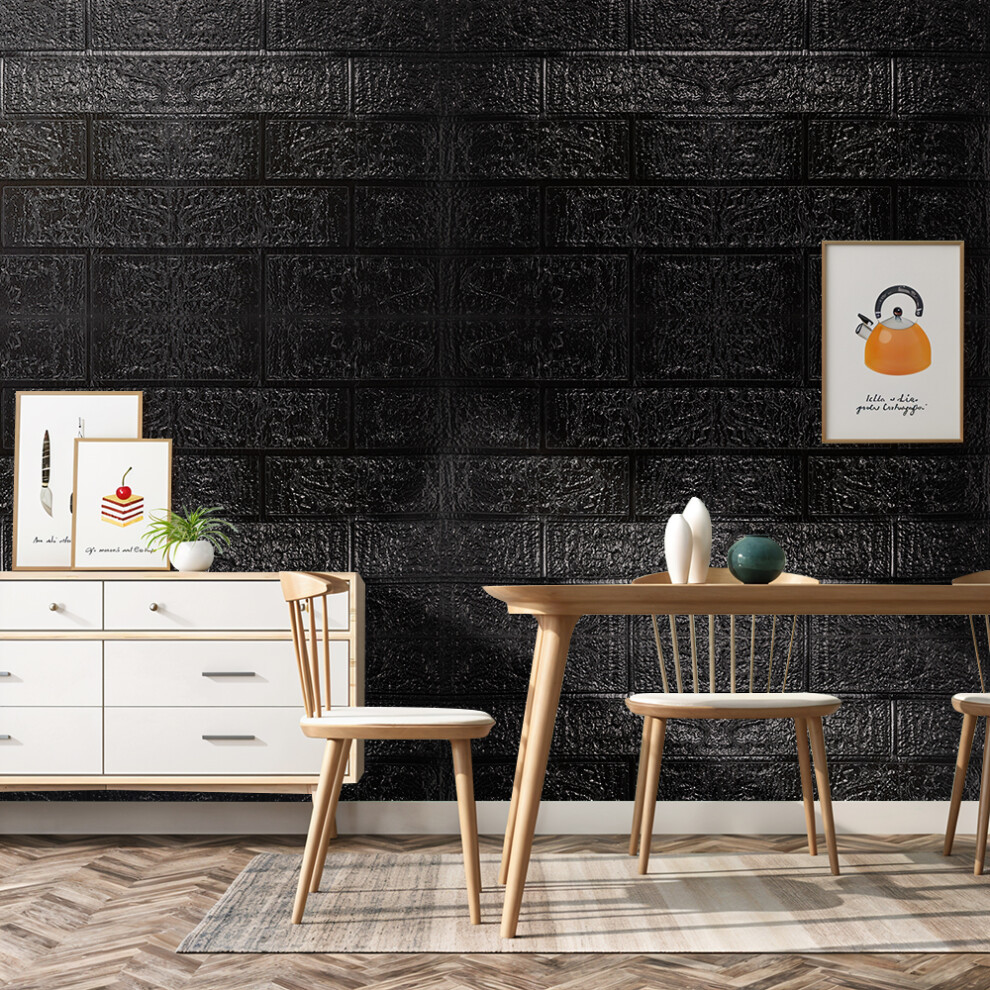 15PCS Self-Adhesive 3D Wall Panels Wallpaper with Brick Effect, Black