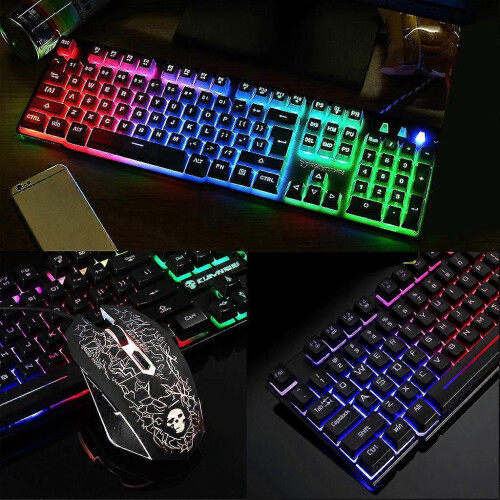 1set T6 Rainbow Led Backlit Multimedia Ergonomic Usb Wired Gaming Keyboard Wired Mouse And Mouse Pad 1