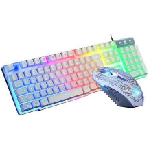 1set T6 Rainbow Led Backlit Multimedia Ergonomic Usb Wired Gaming Keyboard Wired Mouse And Mouse Pad