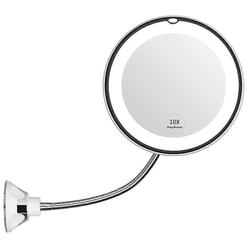 Miroir de maquillage flexible avec col de cygne de 6,8", grossissement 10x, éclairage LED, miroir de salle de bain grossissant.
