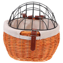 (As show, One size) 1PC Rattan Woven Bike Basket Pet Cat Dog Bike Basket Sturdy Bike Pannier Basket