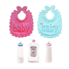 New 1:12 Baby Bottles Shampoo Bib Set Doll House Miniature Nursery Accessory