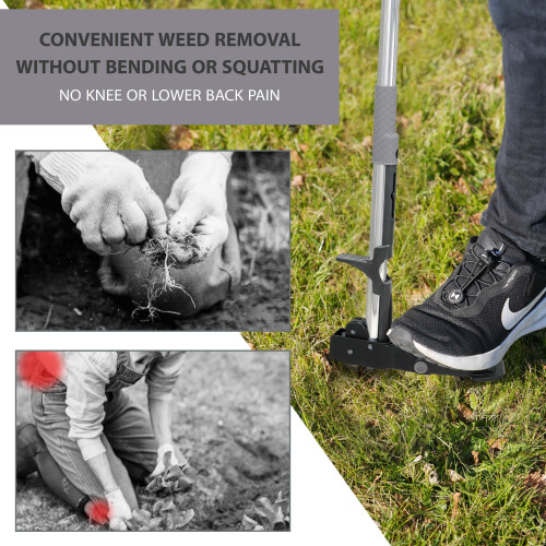 Weed Puller Stand Up Weeder Hand Tool with 4 Claws Foot Pedal Long Root Picker 1