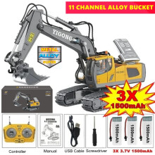 (Bagger 3 Batterien) RC-Auto, ferngesteuerter Bagger, Raupentraktor, Bulldozer, technischer Muldenkipper,