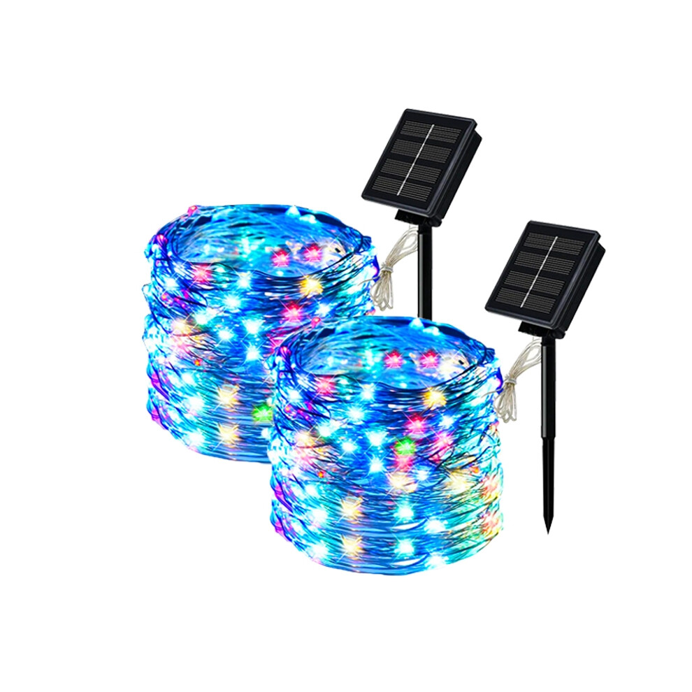 (2 pièces multicolores-7M 50led) guirlande lumineuse solaire d'extérieur guirlande lumineuse LED fil