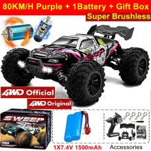 (4WD 80KM Purple 1B)1:16 80 km/h bürstenloses ferngesteuertes Driftauto mit LED-Leuchten, 4WD elektrisches
