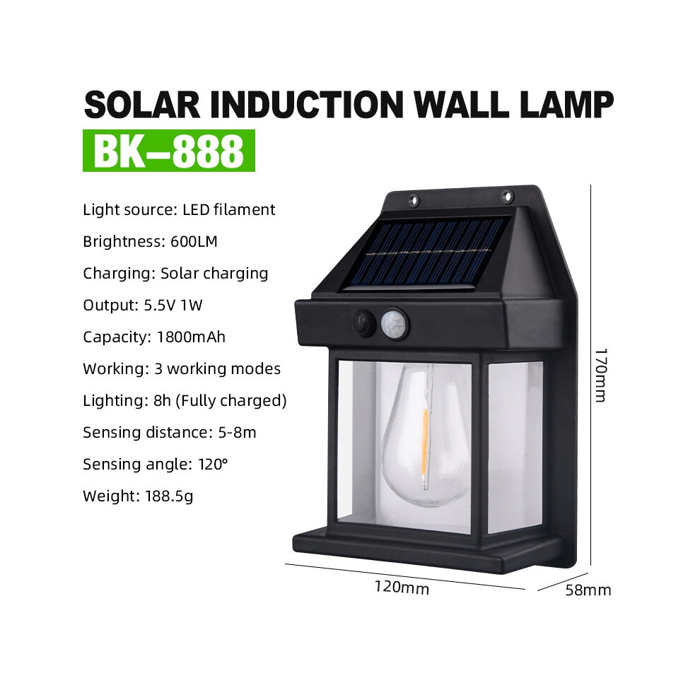 (Noir - 4 pièces) Lampe murale solaire d'extérieur étanche à filament de tungstène, lampe à induction