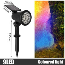 (RGB-2PCS) Lampa 9LED zasilana energią słoneczną, regulowany reflektor solarny do montażu w ziemi, wodoodporna