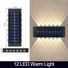 (12 ciepłych diod LED) Lampy solarne LED, wodoodporna lampa ścienna, oświetlenie zewnętrzne w górę i