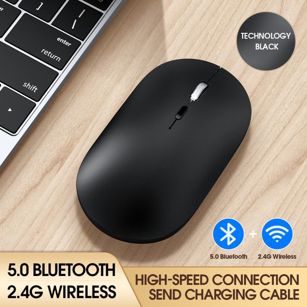 (Dual Mode Noir) Souris Bluetooth sans fil, silencieuse et rechargeable, pour ordinateur portable