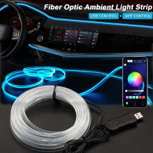 Bande lumineuse LED RGB Invisible pour intérieur de voiture, 5 mètres, Fiber optique USB, Support de