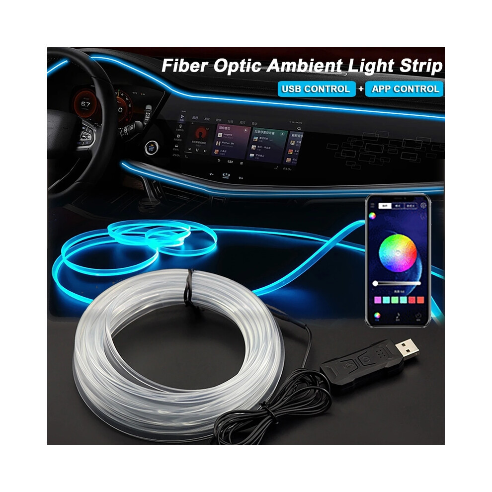 Bande lumineuse LED RGB Invisible pour intérieur de voiture, 3 mètres, Fiber optique USB, Support de