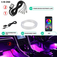 (Usb 6m 5 en 1)6 en 1 voiture LED lumières d'ambiance intérieure fibre optique APP contrôle de la musique