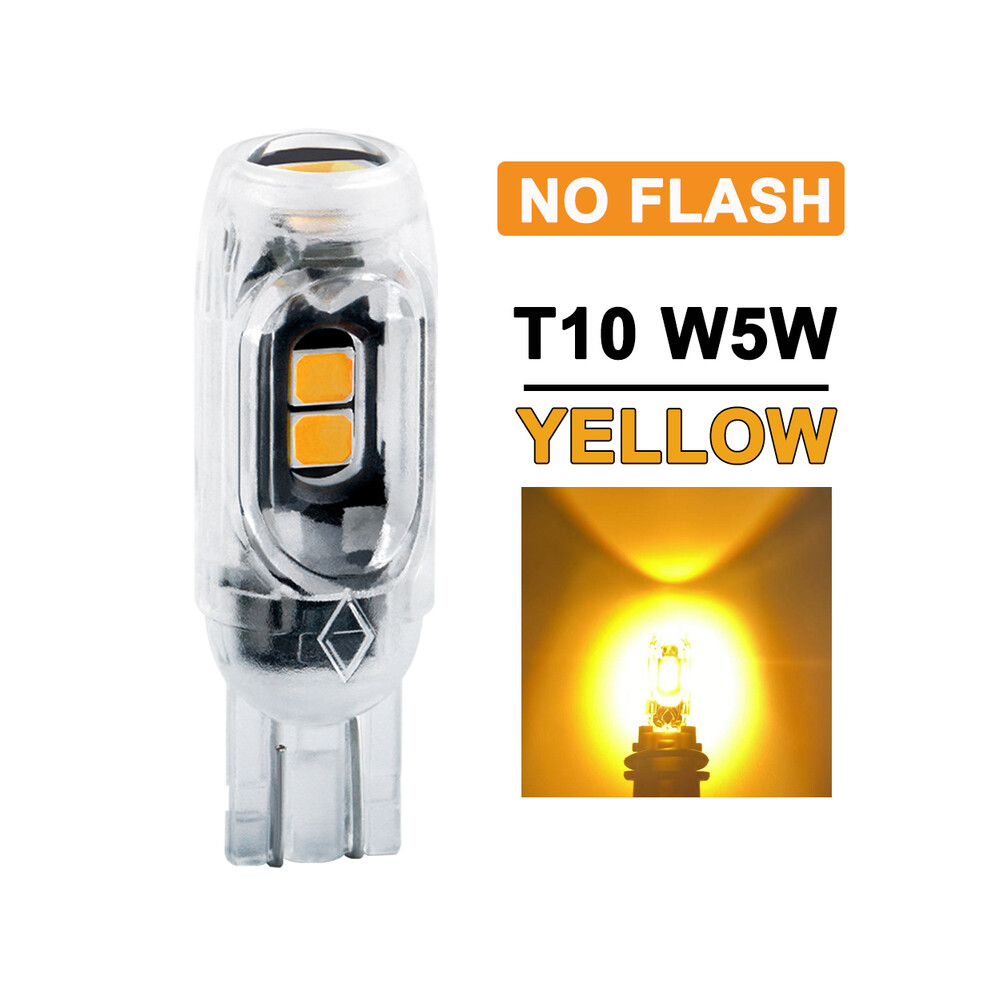 (Jaune-20 pièces) Flash stroboscopique T10 W5W LED ampoule 12V 2835-5SMD 6500K blanc voiture intérieur