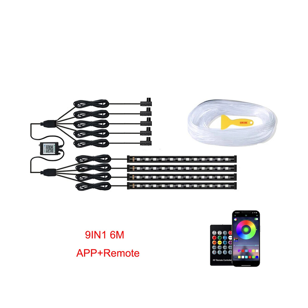 (Allume-cigare à distance avec application 9 en 1 6M) 6 en 1 8M RGB LED, lumière ambiante intérieure
