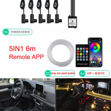 (5IN1 6M APP Remote-USB) 6IN1 8M RGB LED atmosphère voiture intérieur lumière ambiante bandes de fibres