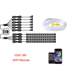 (10IN1 8M APP Remote-USB) Néon LED Éclairage Ambiant Voiture 6in1 8m RVB LED Ambiance Intérieure Bande