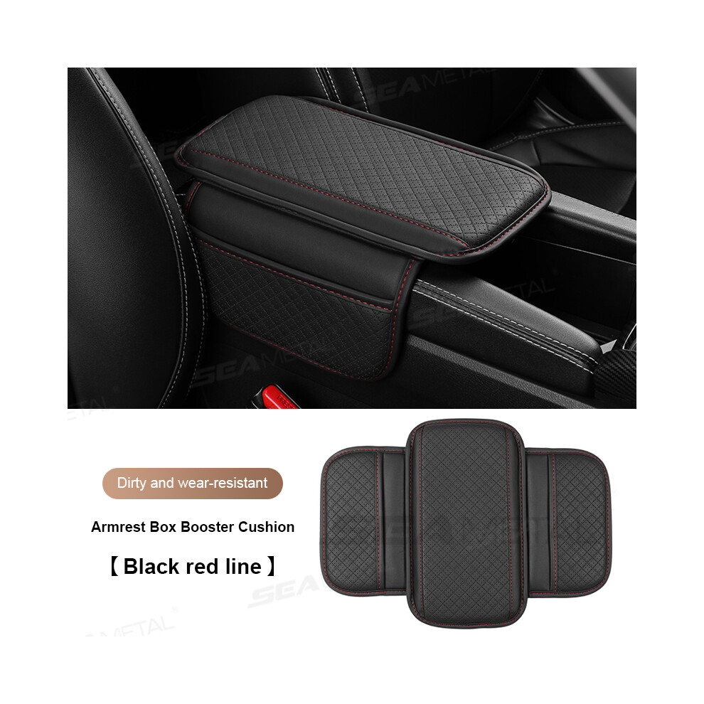 (Noir rouge) (noir rouge) coussin d'accoudoir de voiture universel en cuir PU housse de boîte de Console